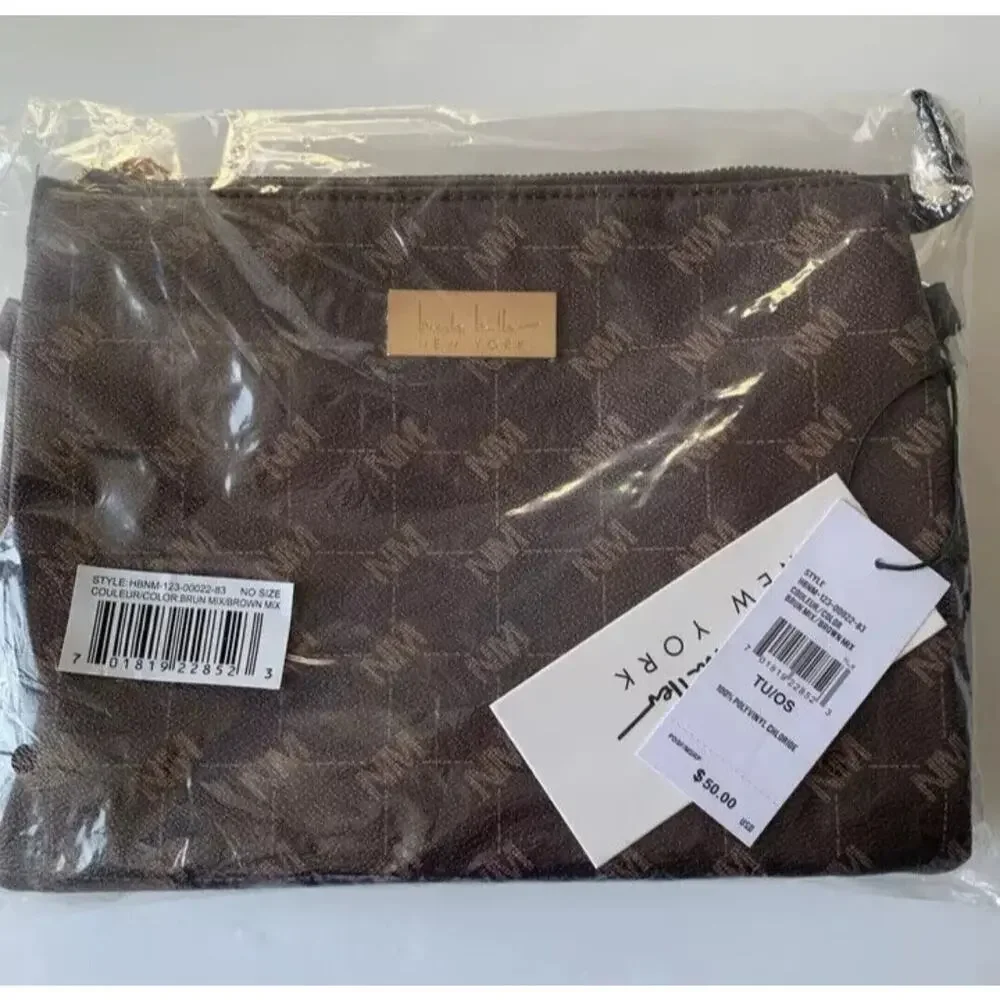 MSRP $50 ✨NWT Nicole Miller Brown Logo Crossbody Bag with Pouch | Gold Hardware✨
